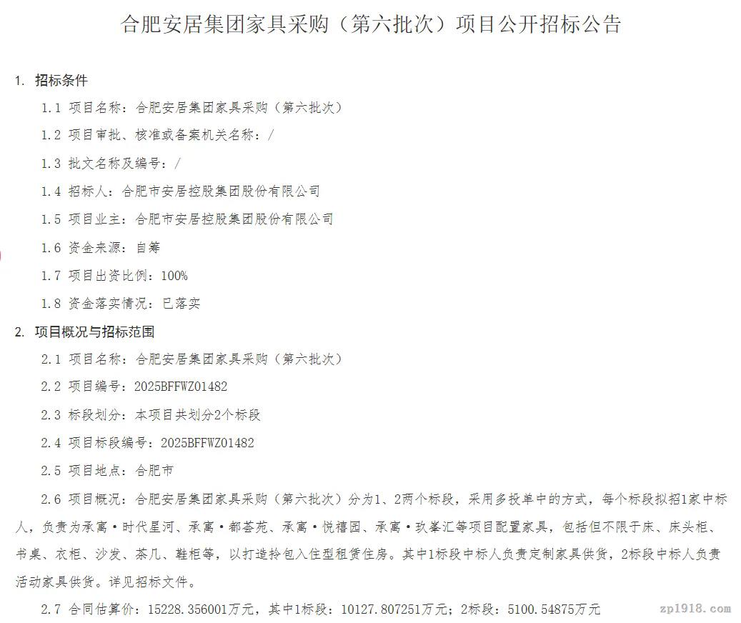 合肥1.52亿保障房家具大单落定 志邦、科尔卡诺分获近亿订单